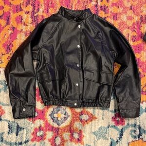 Black Faux Leather Jacket with Silver Buttons